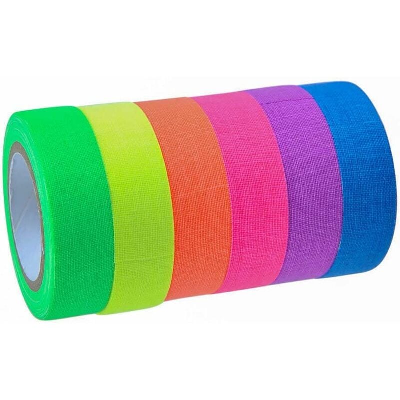 foto del prodotto 6 rotoli nastri gaffer adesivi fluorescente uv 15mm x 5m in tessuto per decorazione