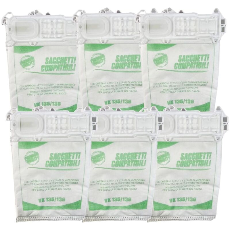 foto del prodotto 6 sacchetti folletto vk 135 vk 136 compatibili per aspirapolvere