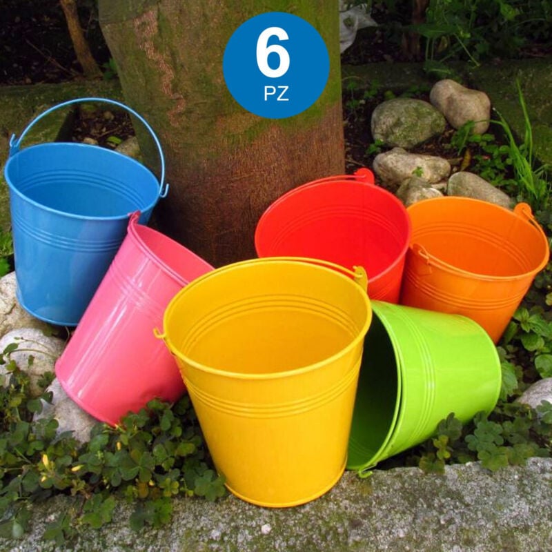 foto del prodotto 6 secchielli in latta porta piante decoupage contenitore decorazioni lavoretti - - trade shop traesio