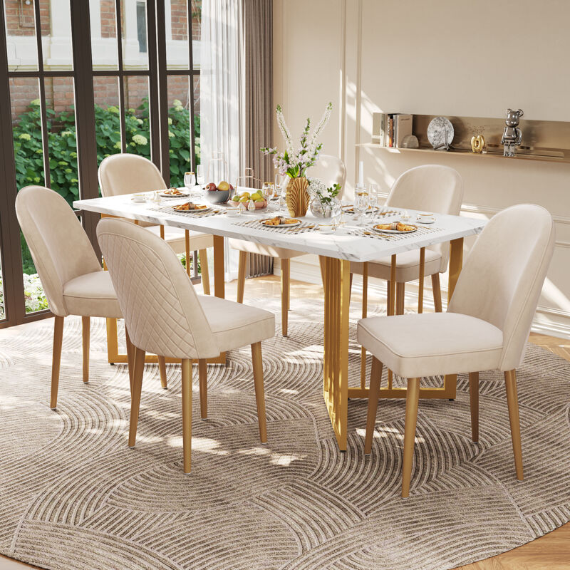 foto del prodotto 6 sedie da pranzo, sedie da pranzo moderne in velluto beige, gambe in metallo dorato, alla moda e confortevoli, adatte per sala da pranzo, soggiorno