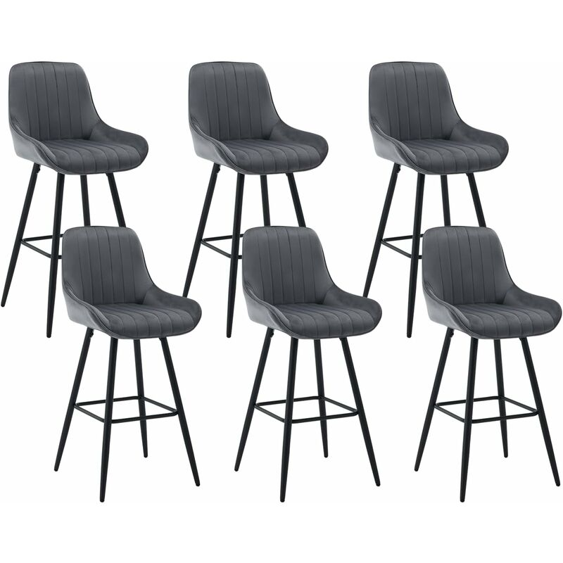 foto del prodotto 6 sgabelli alti da bar con schienale. sedie moderne con poggiapiedi quadrato. sedie in velluto ergonomiche per bistrot. altezza sedile 71cm. gmabe in