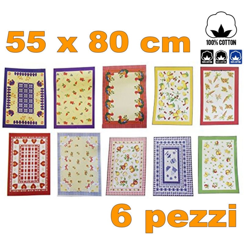 foto del prodotto 6 strofinacci cotone fibra naturale asciugapiatti asciuga piatti canovaccio - - trade shop traesio