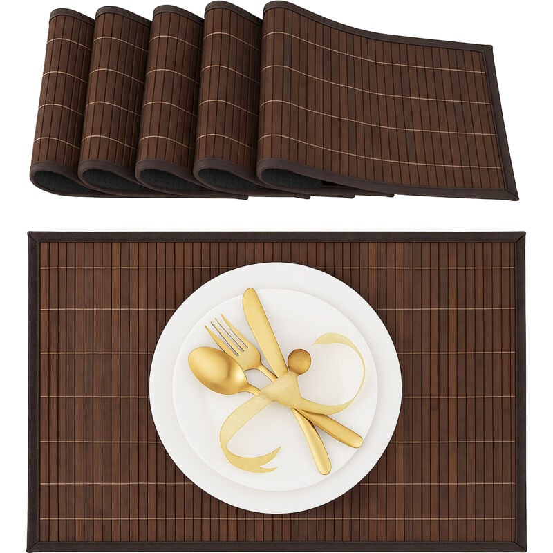 foto del prodotto 6 tovagliette all americana da tavolo in bamb , base antiscivolo 30x45 cm, facile da pulire, marrone relaxdays