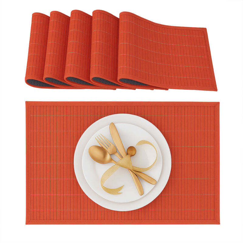 foto del prodotto 6 tovagliette all americana da tavolo in bamb , base antiscivolo 30x45 cm, facile da pulire, rosso relaxdays