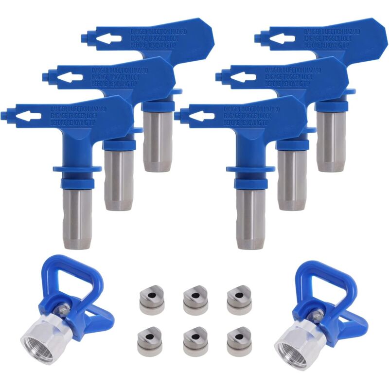 foto del prodotto 6 ugelli airless reversibili, 2 protezioni per sede ugello, accessori per ugelli airless per pistola per verniciatura ad alta pressione