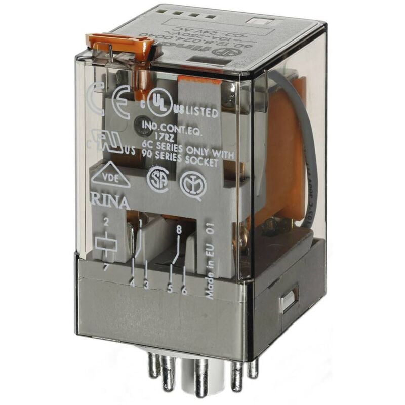 foto del prodotto 60.12.8.024.0040 rel ad innesto 24 v ac 10 a 2 scambi 1 pz. finder