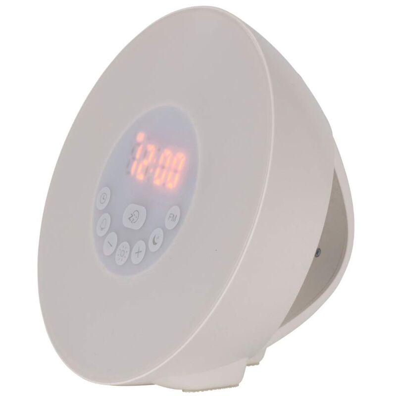 foto del prodotto 60.2019.02 sveglia luminosa con alba, radio fm, 6 suoni, funzione snooze, bianco, plastica, 170 mm tfa dostmann