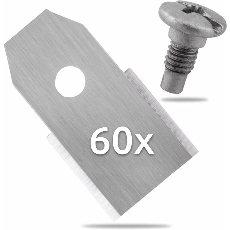 foto del prodotto 60 lame di ricambio in acciaio inossidabile compatibili con husqvarna gardena mcculloch rob flymo yardforce matrix grizzly brast viti incluse