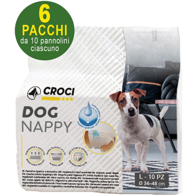foto del prodotto 60 pannolini igienici per cani dog nappy l 34 48 cm 6 pacchi da 10 pezzi cad.