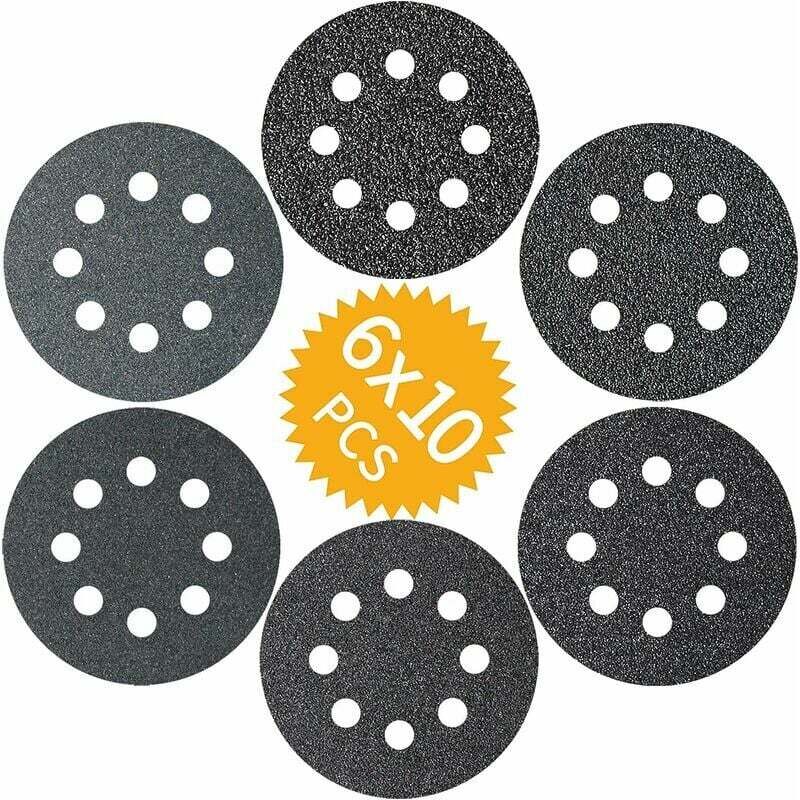 foto del prodotto 60 pezzi 125mm dischi abrasivi al carburo di silicio, 60 100 150 180 240 320 grana 8 fori dischi abrasivi per levigatrici