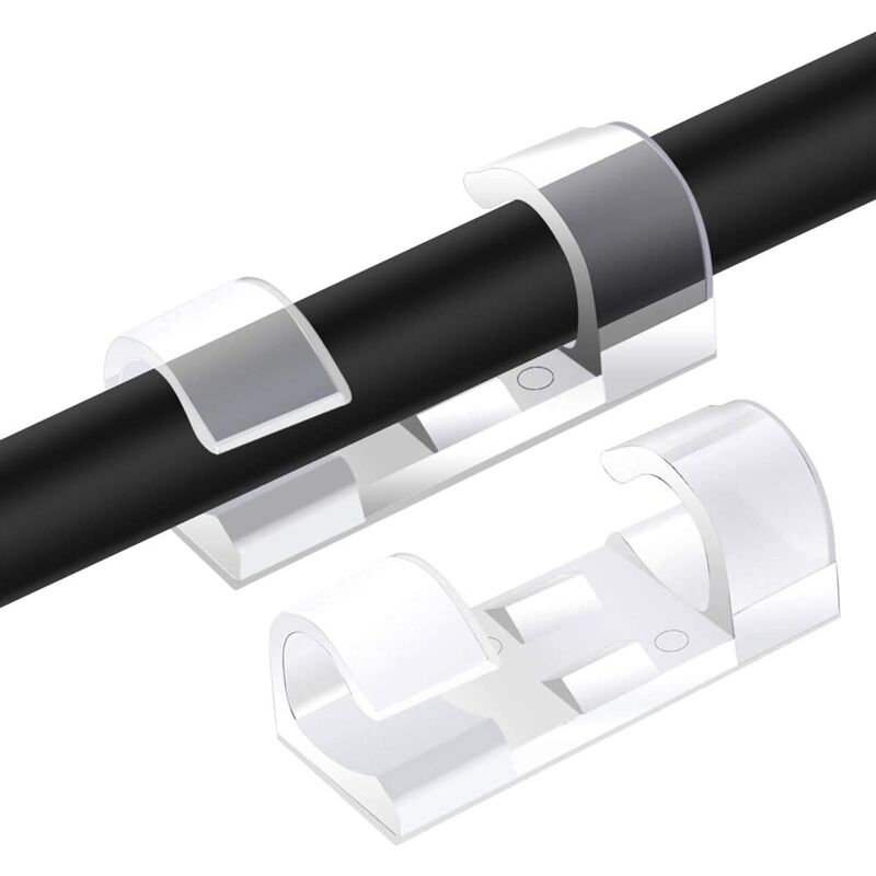 foto del prodotto 60 pezzi di clip per cavi, clip di stoccaggio con cuscinetti autoadesivi resistenti, clip di fissaggio rotonde in plastica, organizer per cavi adatti