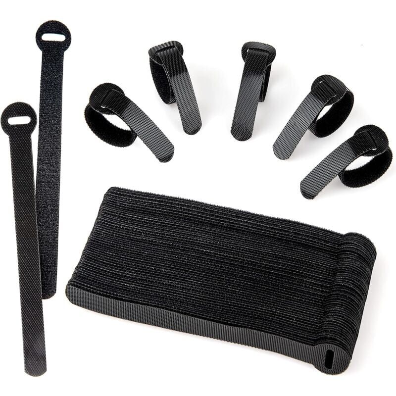 foto del prodotto 60 pezzi fascette fermacavi riutilizzabili, fascette fermacavi, supporto per cavi in velcro nero per cavi tv, cavi pc e organizzazione ufficio