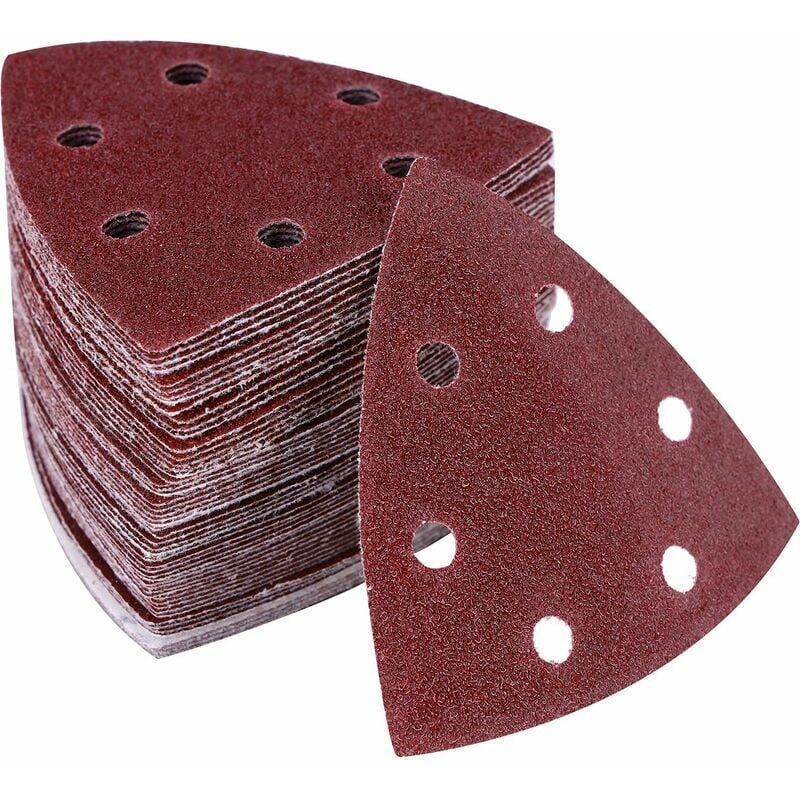 foto del prodotto 60 pezzi triangoli di levigatura 6 fori 90 x 90 x 90 mm 10 grane 40/60/80/120/180/240 fogli abrasivi triangolari per levigatrice a delta levigatura lucidatura