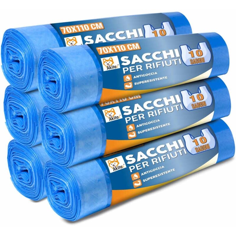 foto del prodotto 60 sacchi spazzatura 110l, 6 rotoli da 10 sacchi 70x10 pattumiera blu