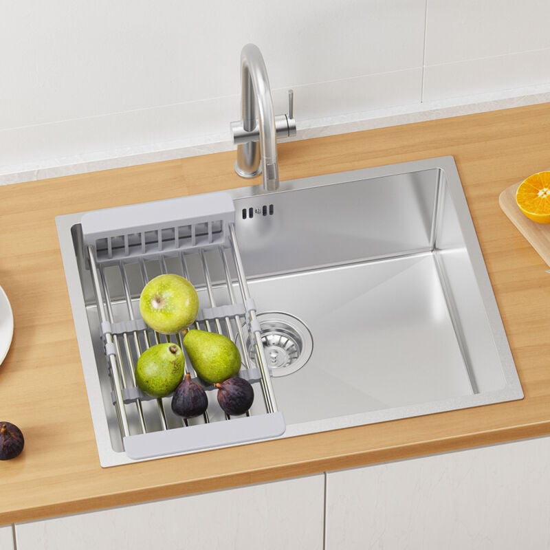 foto del prodotto 60 x 44 cm lavello in acciaio inox, lavello per basi a partire da 65 cm, lavello in acciaio inox, incluso cestello scolapiatti, argento