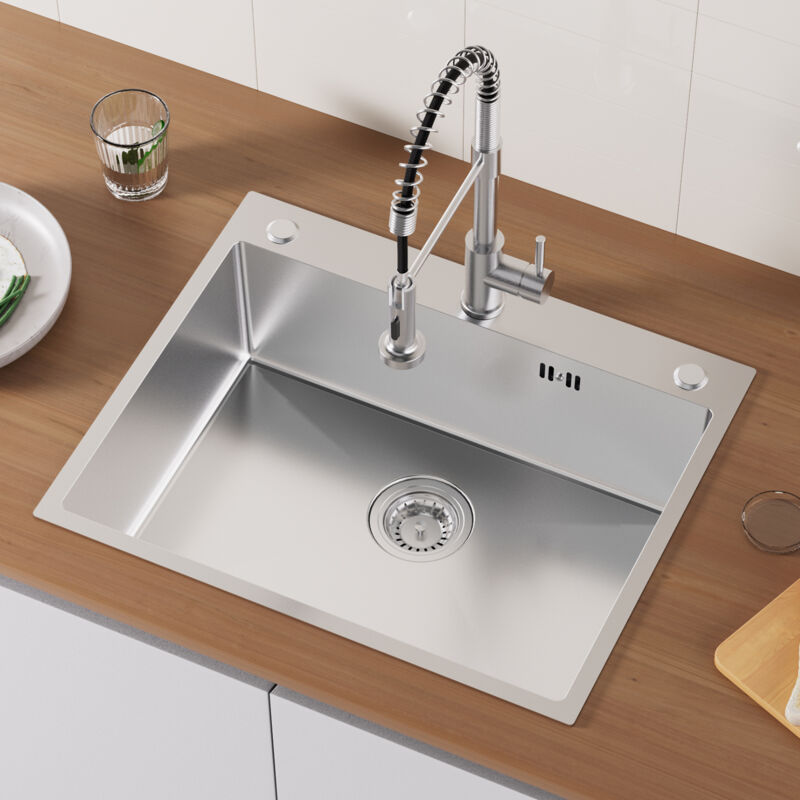 foto del prodotto 60 x 49 cm lavello rettangolare, acciaio inox lavello da incasso con sifone tubo di scarico, foro di troppopieno