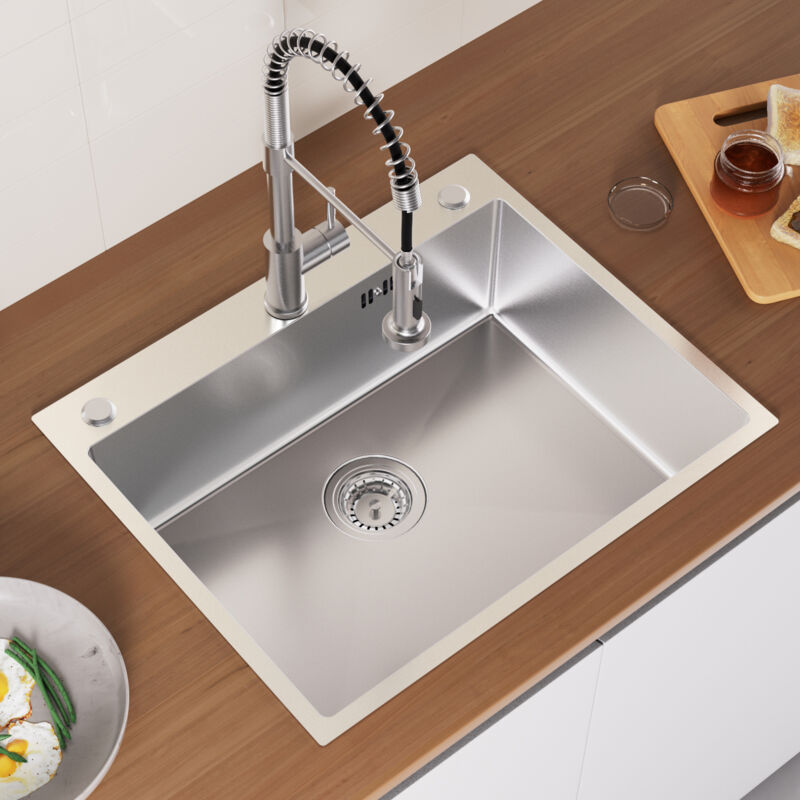 foto del prodotto 60 x 49 cm lavello rettangolare, acciaio inox lavello da incasso con sifone tubo di scarico, foro di troppopieno