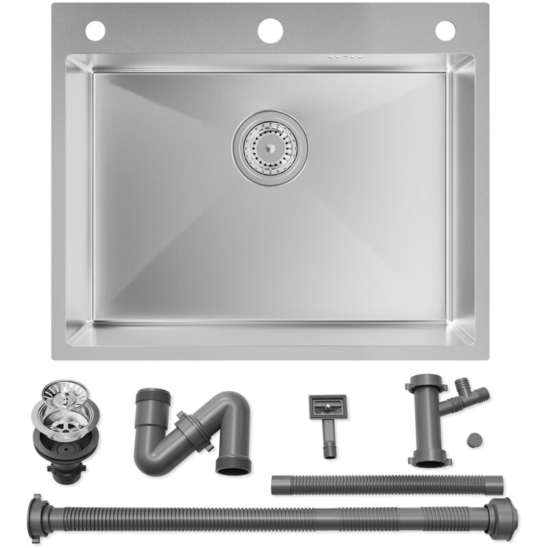foto del prodotto 60 x 49 cm lavello rettangolare, acciaio inox lavello da incasso con sifone tubo di scarico, foro di troppopieno auralum max