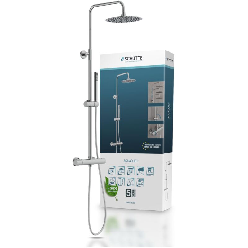 foto del prodotto 60044 aquaduct 60044 sistema termostato, grande pioggia 25 cm e doccetta regolabile, set asta rubinetto, colonna, pannello doccia, cromato,