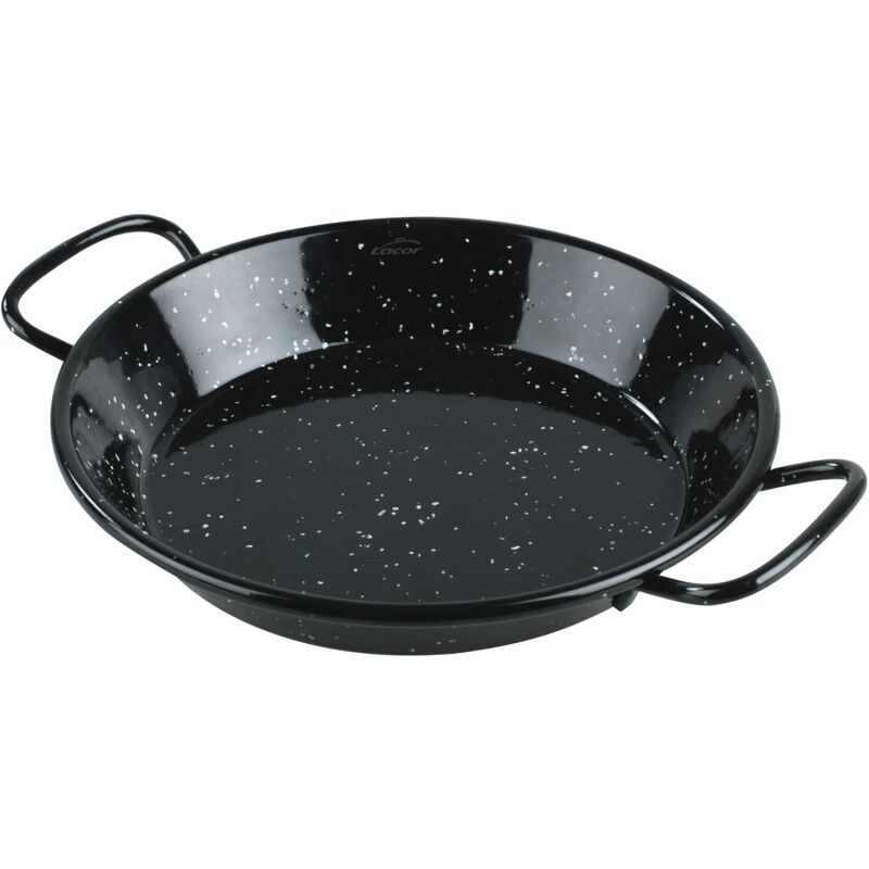 foto del prodotto 60184 padella per paella in ferro maltato, mini paella, ideale per presentare, servire e cucinare, coperchio con acciaio smaltato, 24 cm lacor