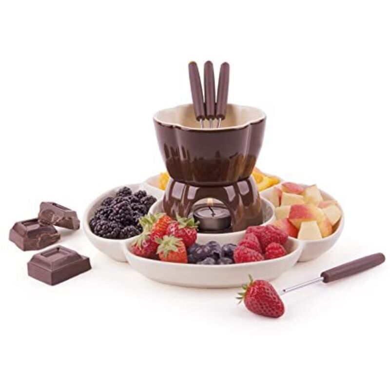 foto del prodotto 60285 chocolate servizio fonduta cioccolato 8 pezzi, ceramica, marrone - excelsa