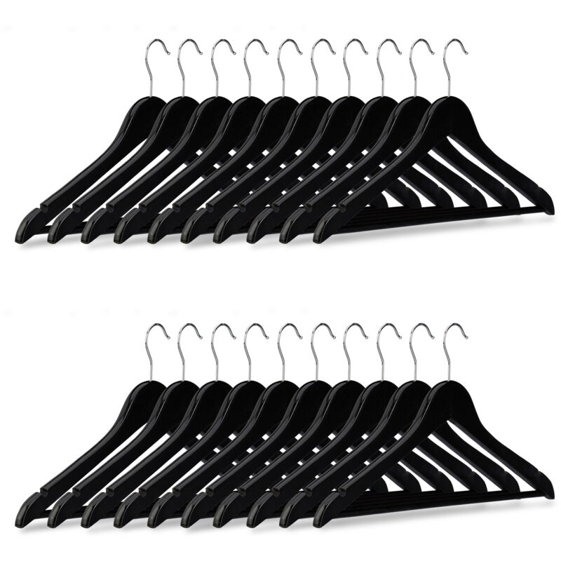 foto del prodotto 60x grucce appendiabiti in legno, stampelle per camicie e pantaloni, omino, appendino h x l 23 x 44 cm, nero