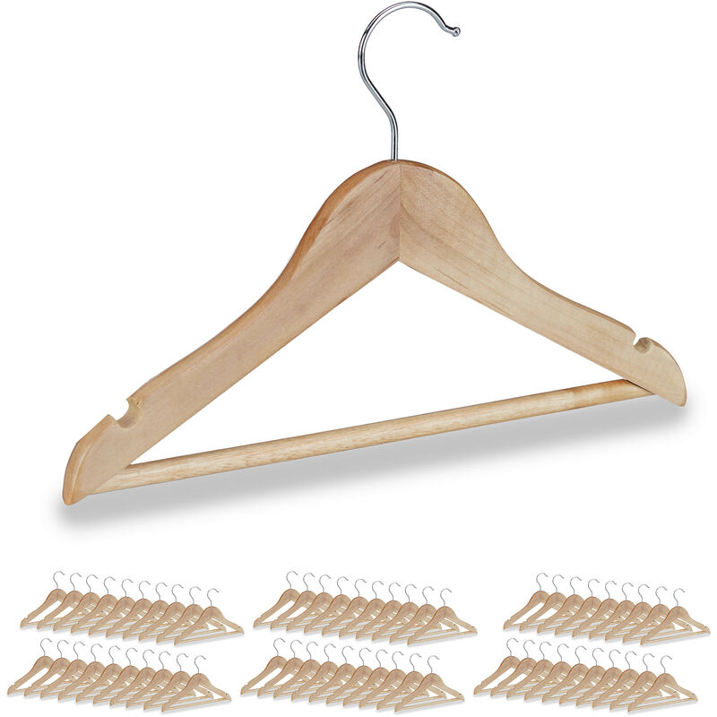 foto del prodotto 60x grucce per bambini, set stampelle, asta per i pantaloni, camicie, gancio girevole a 360 , legno, marrone chiaro