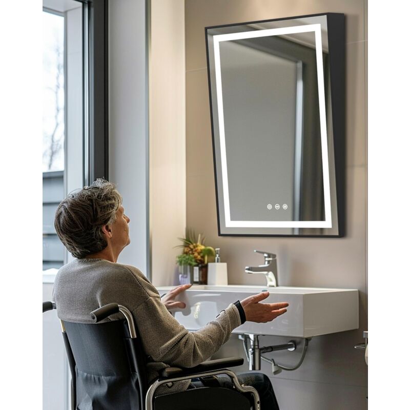 foto del prodotto 60x90cm inclinabile specchio led da bagno specchio bagno disabile anziani con led luce specchio smart touch screen