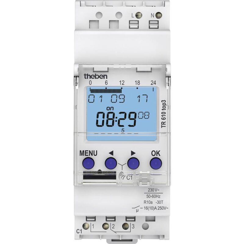foto del prodotto 6100130 temporizzatore per guida din tr610 top3 230 v ac programma settimanale theben