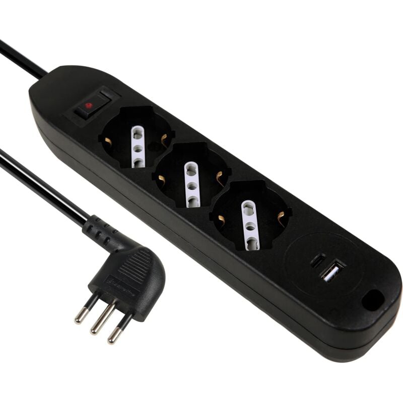 foto del prodotto 61992 multipresa 3 posti p40 polivalenti 2 usb 1 tipo a 1 tipo c 17w con interruttore con protezione da sovracorrente, spina piccola italiana
