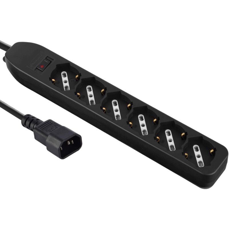 foto del prodotto 62067 multipresa per ups con 6 posti bivalenti 10 16a con interruttore di sicurezza, spina ingresso tipo vde c14, cavo 1,5m, nero electraline