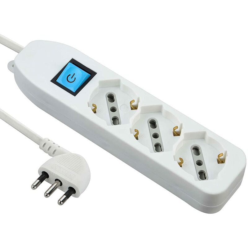 foto del prodotto 62090 multipresa tripla 3 posti polivalenti schuko 10 16a con interruttore cavo 3 m bianco, 3 metri electraline