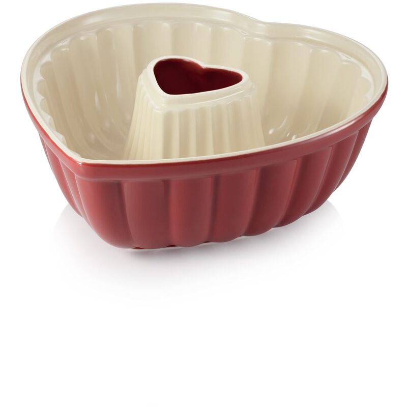 foto del prodotto 622212, del cia, tortiere, stampo ciambella a forma di cuore, ceramica, lavabile in lavastoviglie, rosso e bianco tescoma