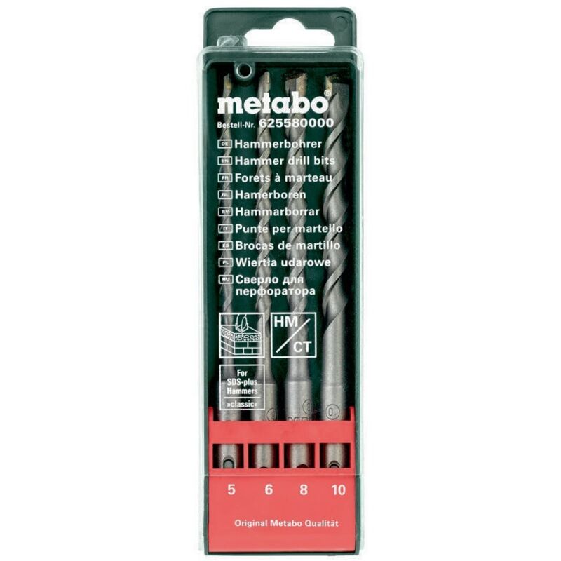 foto del prodotto 625580000 acciaio kit punte perforatrici 4 parti 5 mm, 6 mm, 8 mm, 10 mm lunghezza totale 160 mm sds-plus 1 kit - metabo