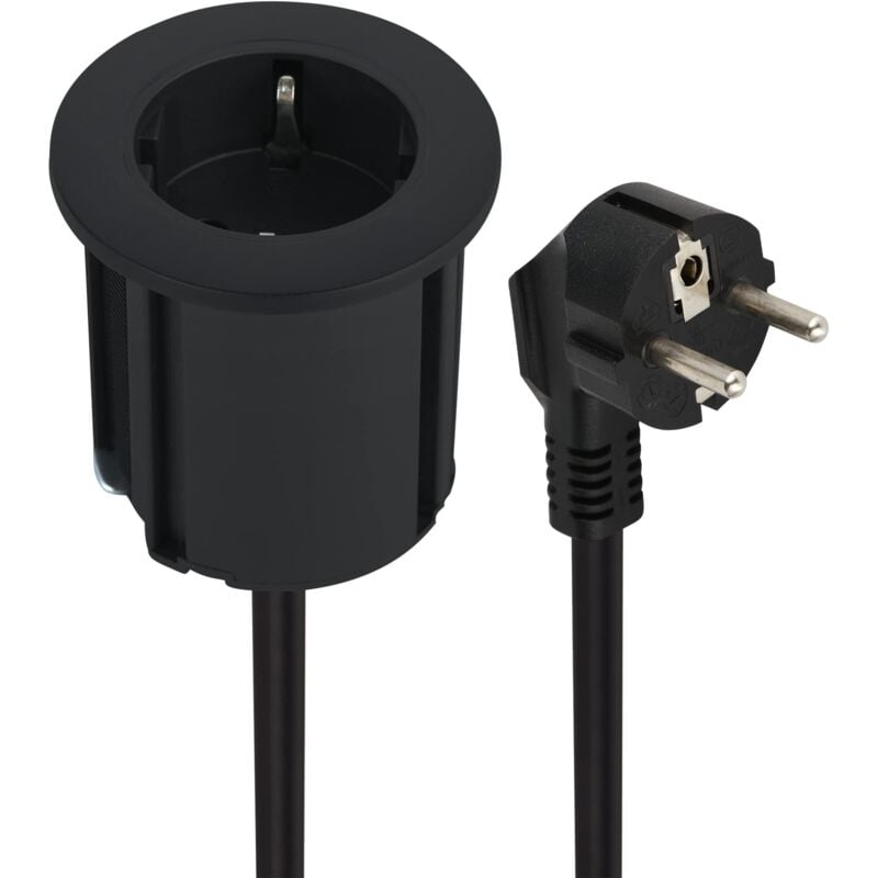 foto del prodotto 62564 multipresa scrivania grommet presa da incasso con 1 presa schuko, diametro 54mm dotata di adattatore per foro standard 60mm, cavo lunghezza 2m