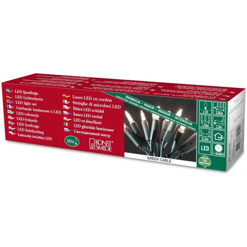 immagine 0 del prodotto 6300 100 mini catena luminosa a led, 10 diodi a luce bianca calda, design retro, 230 v, 0,76 w, per interni, cavo verde konstsmide