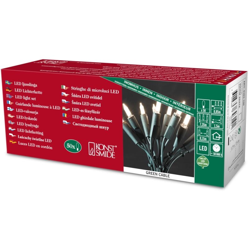 foto del prodotto 6303 100 catena di miniluci led 50 diodi bianco caldi 230v interno cavo verde konstsmide