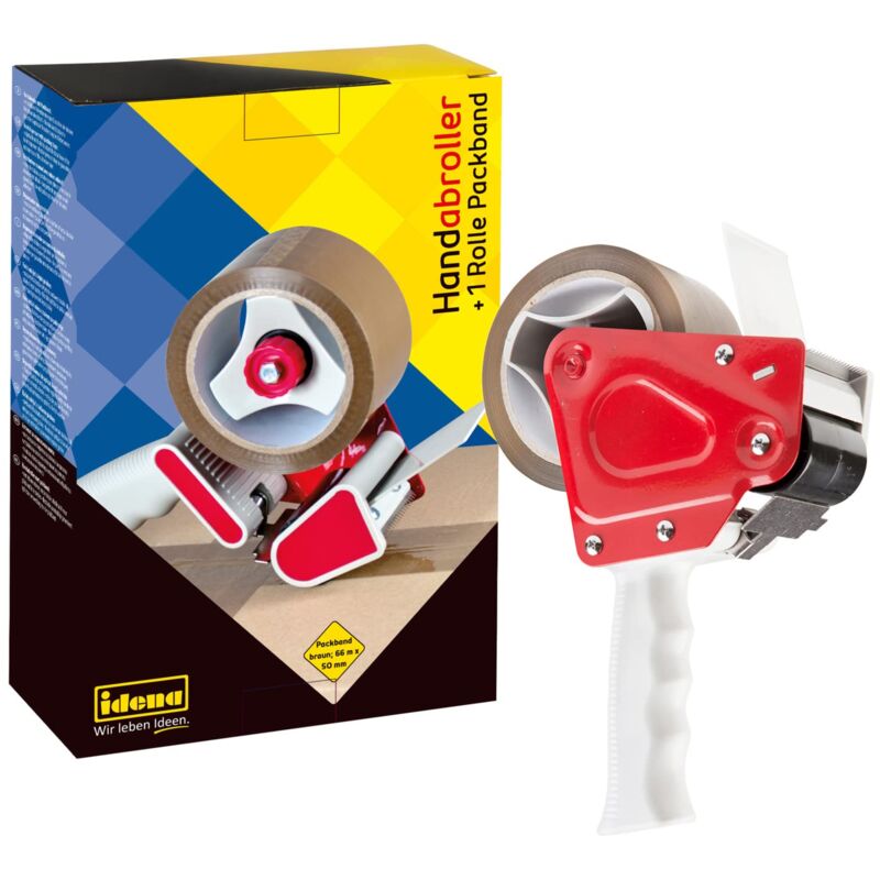 foto del prodotto 631049 kit dispenser nastro, dispenser manuale per nastro da imballaggio 66 m x 50 mm, con 1 rotolo di nastro da imballaggio silenzioso, marrone