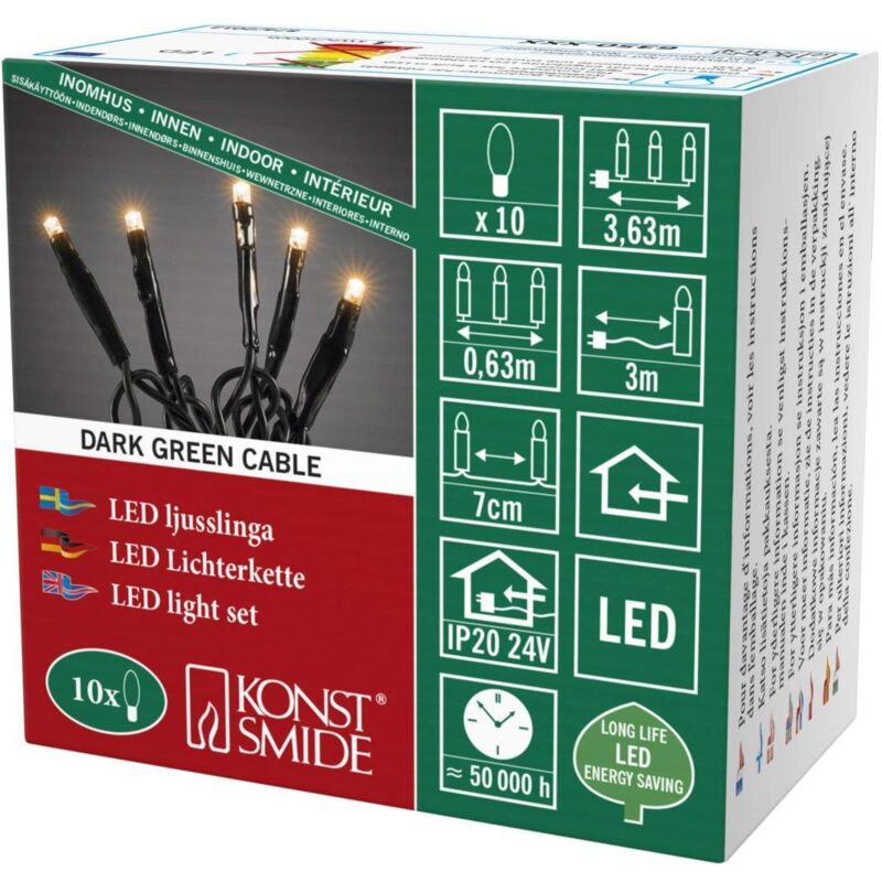 foto del prodotto 6350 820 catena luminosa a micro led per interni ip20 certificato vde 24 v trasformatore interno 10 diodi ambra cavo nero konstsmide