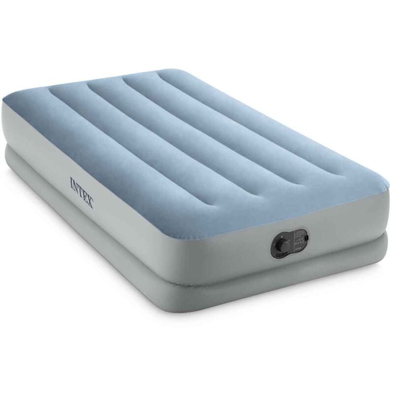 foto del prodotto 64157 materasso gonfiabile dura beam mid rise comfort singolo, con pompa usb, pvc, grigio e azzurro, 99x191x36 cm intex