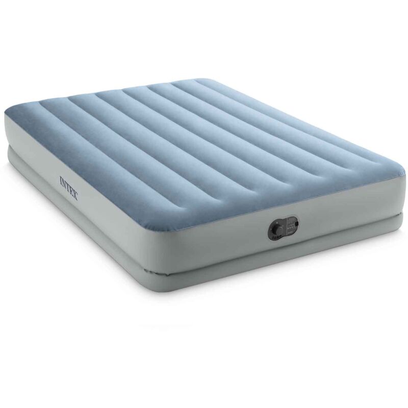 foto del prodotto 64159 materasso gonfiabile dura beam mid rise comfort matrimoniale, con pompa usb, pvc, grigio e azzurro, 152x203x36 cm intex