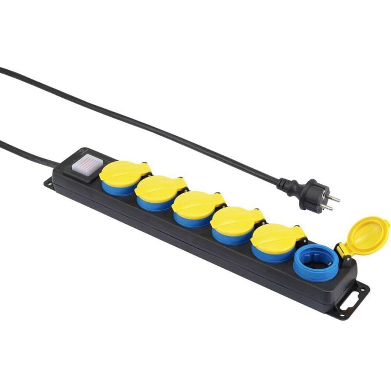 foto del prodotto 650d cmb multipresa con interruttore 6 scomparti nero, giallo, blu schuko 1 pz. renkforce