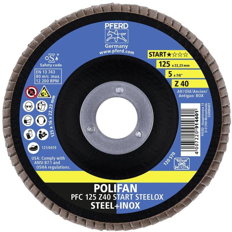 foto del prodotto 69300934 pfc 125 z 40 start steelox disco con falde diametro 125 mm foro 22.23 mm acciaio, acciaio inox 10 pz. pferd