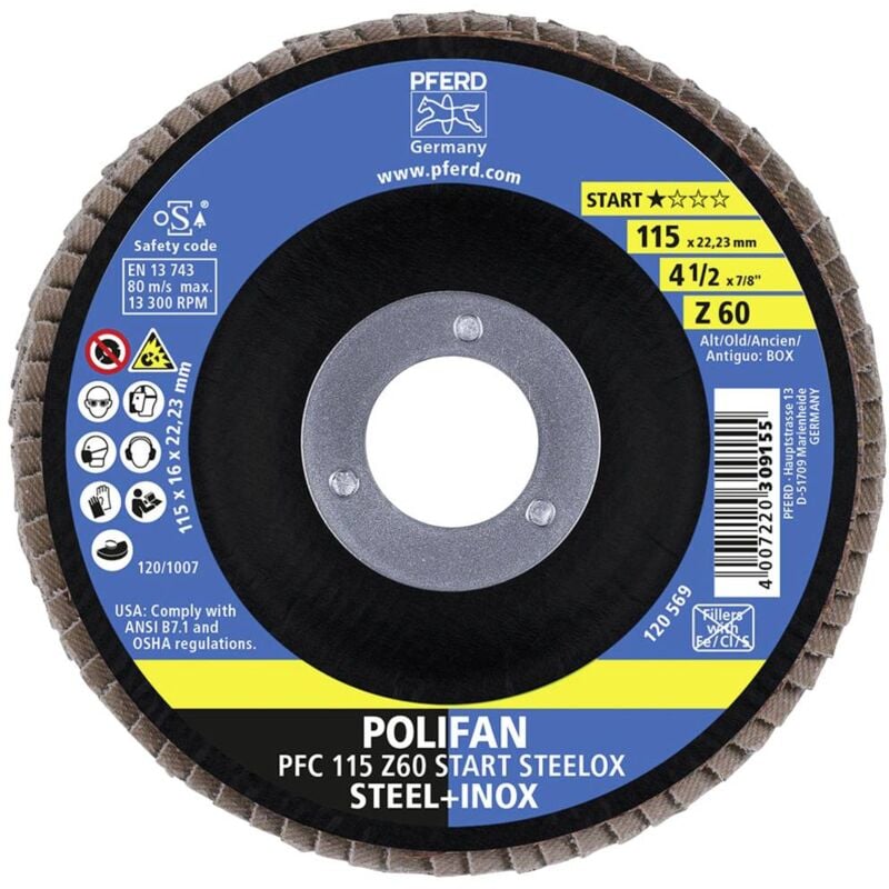 foto del prodotto 69300937 pfc 115 z 60 start steelox disco con falde diametro 115 mm foro 22.23 mm 10 pz. pferd