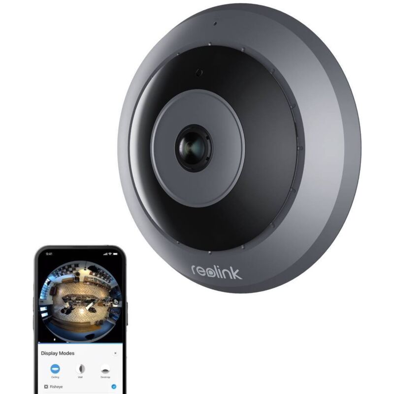 foto del prodotto 6mp poe telecamera fisheye, panoramica a 360 , rilevamento intelligente, audio bidirezionale, installazione a soffitto parete ufficio, display