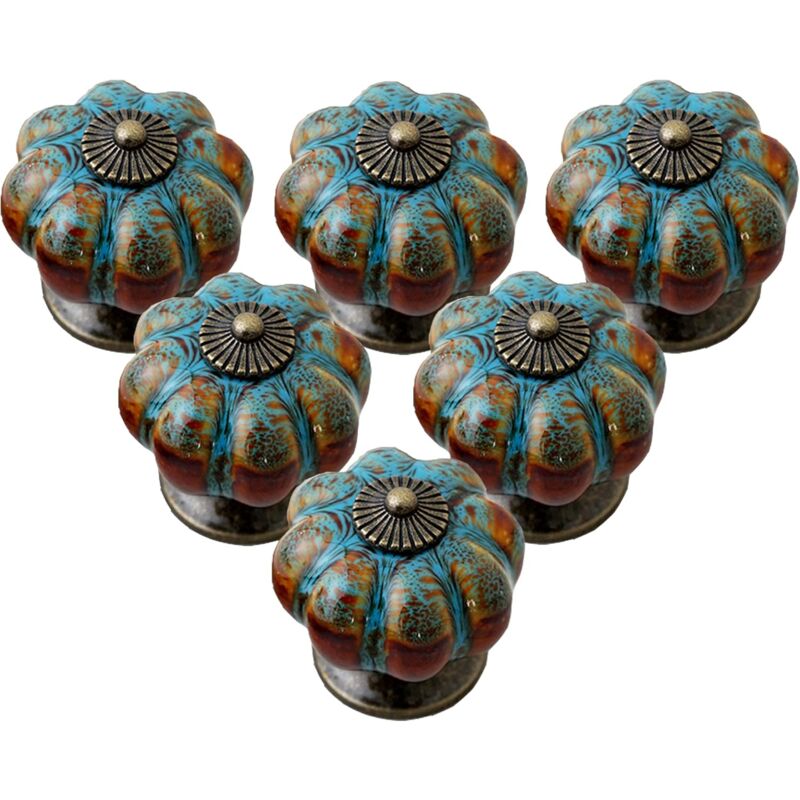 foto del prodotto 6pcs pomelli per ceramica zucca, maniglie per porte in antica per armadi da cucina blu leopardo