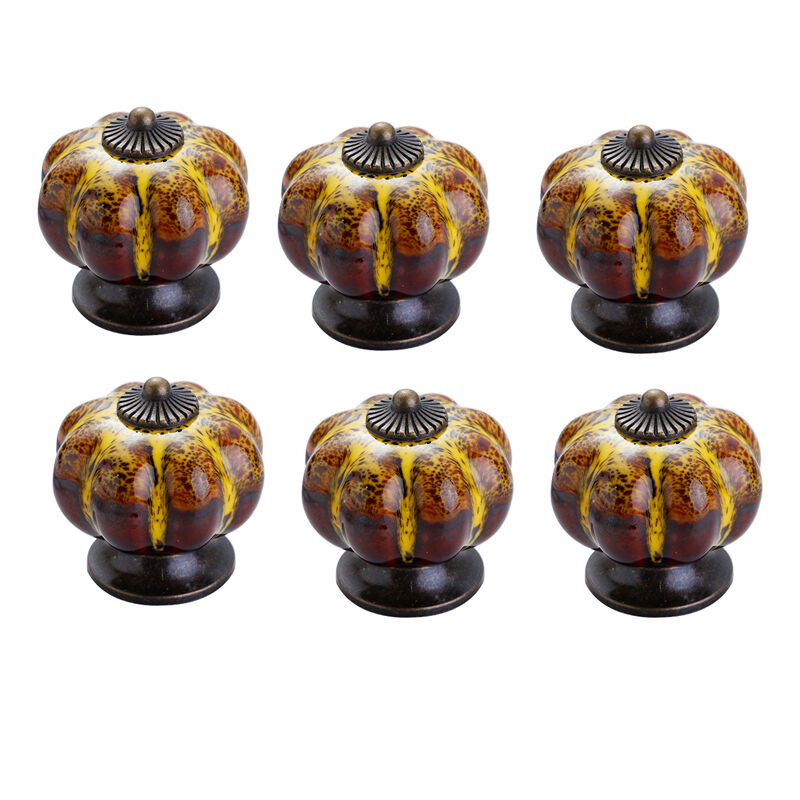 foto del prodotto 6pcs pomelli per ceramica zucca, maniglie per porte in antica per armadi da cucina giallo leopardo