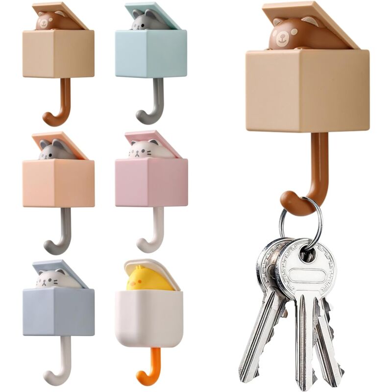 foto del prodotto 6pcs simpatico gancio senza cuciture gancio per la porta del dormitorio gancio per la chiave ombrello asciugamano cappello gancio per la decorazione