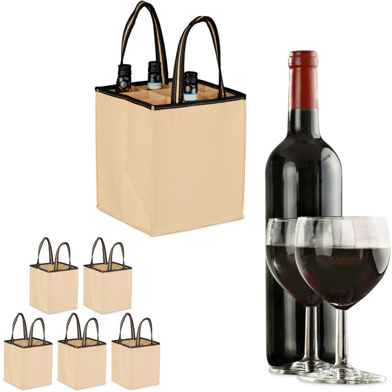 foto del prodotto 6x borsa porta bottiglie di vino e birra, 9 scomparti, portabottiglie e shopping bag, 45x24x24 cm, grigio