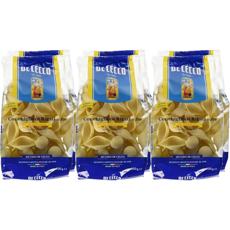 foto del prodotto 6x de cecco conchiglioni rigati n 126 500g pasta di semola, totale 3kg